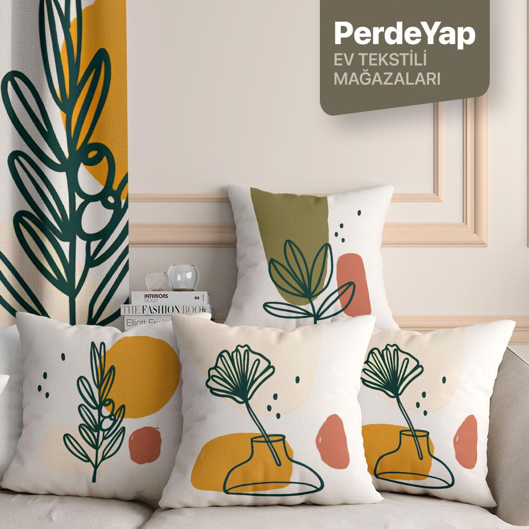 Hayali Gerçeküstü Çiçekler ve Vazo Desenli 4lü Dijital Baskılı Kırlent Yastık Kılıfı 43x43 Cm 027