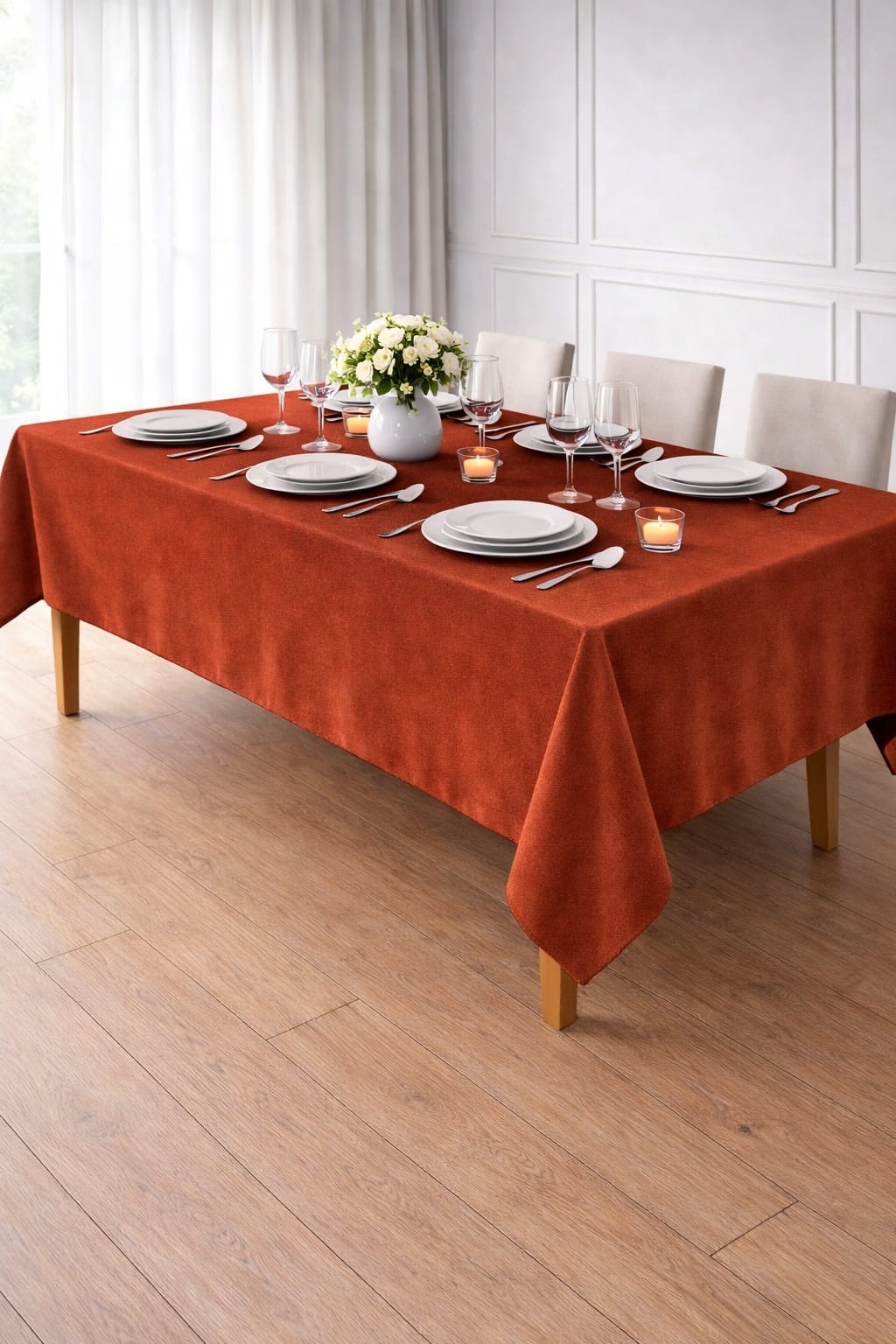 PerdeYap Kadife Dokulu Kiremit Renk Masa Örtüsü