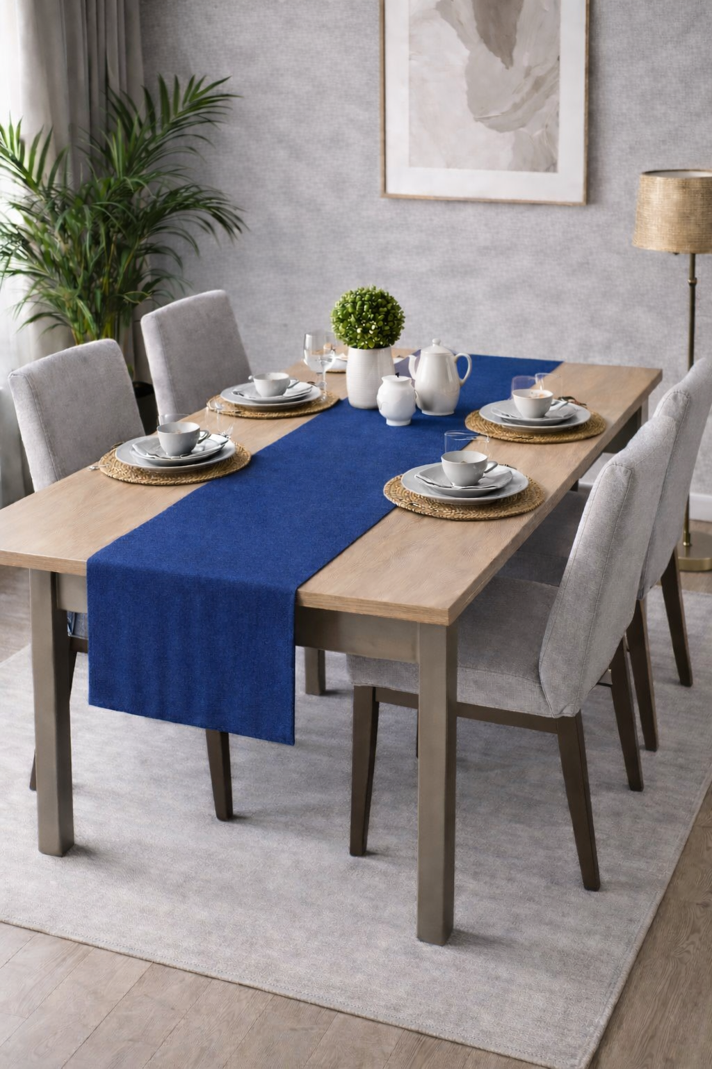 PerdeYap Kadife Dokulu Parlement Mavisi Renk Ada Serisi Runner 40 x 140 cm