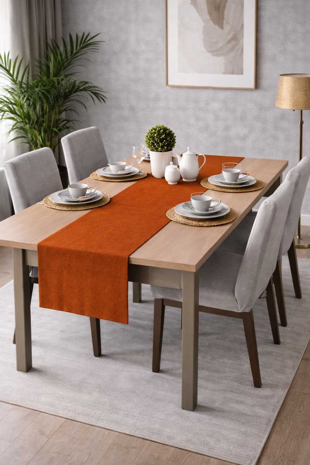 PerdeYap Kadife Dokulu Kiremit Renk Ada Serisi Runner 40 x 140 cm