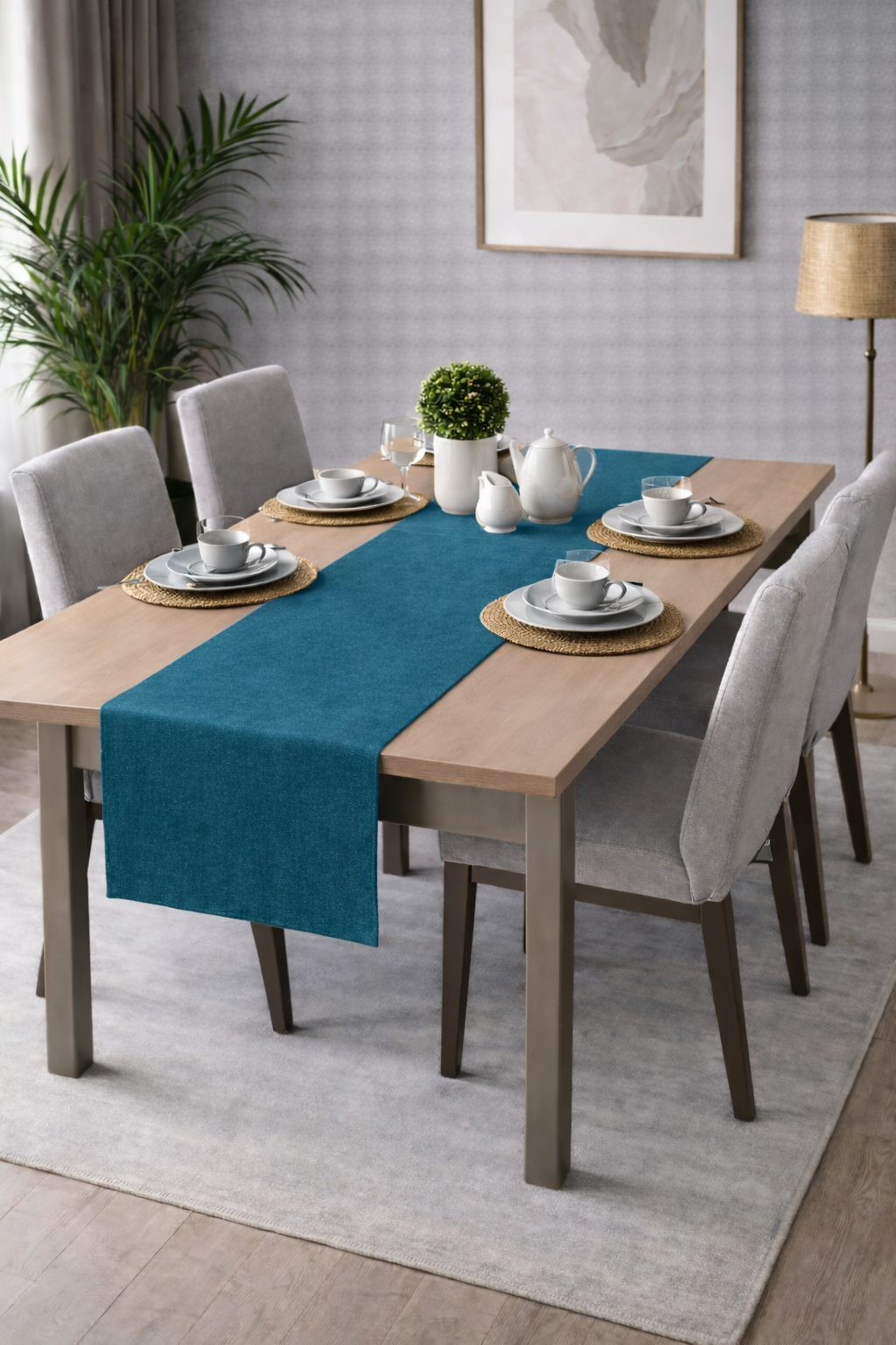 PerdeYap Kadife Dokulu Petrol Renk Ada Serisi Runner 40 x 140 cm