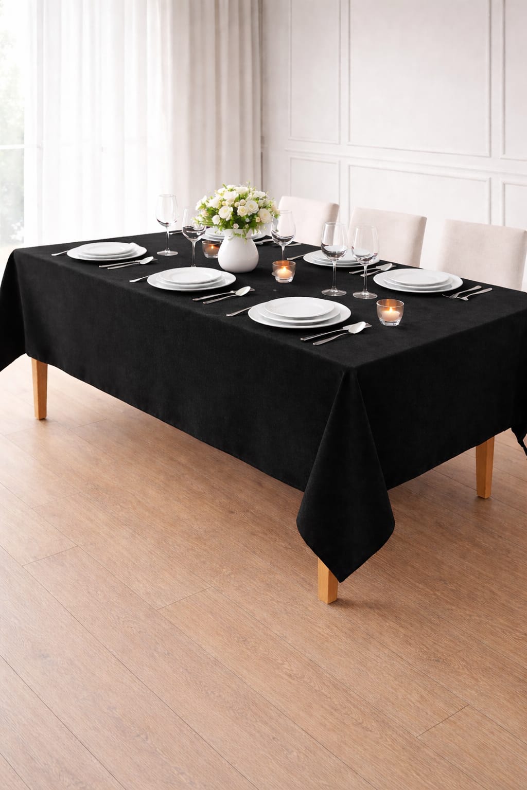 PerdeYap Kadife Dokulu Siyah Renk Masa Örtüsü