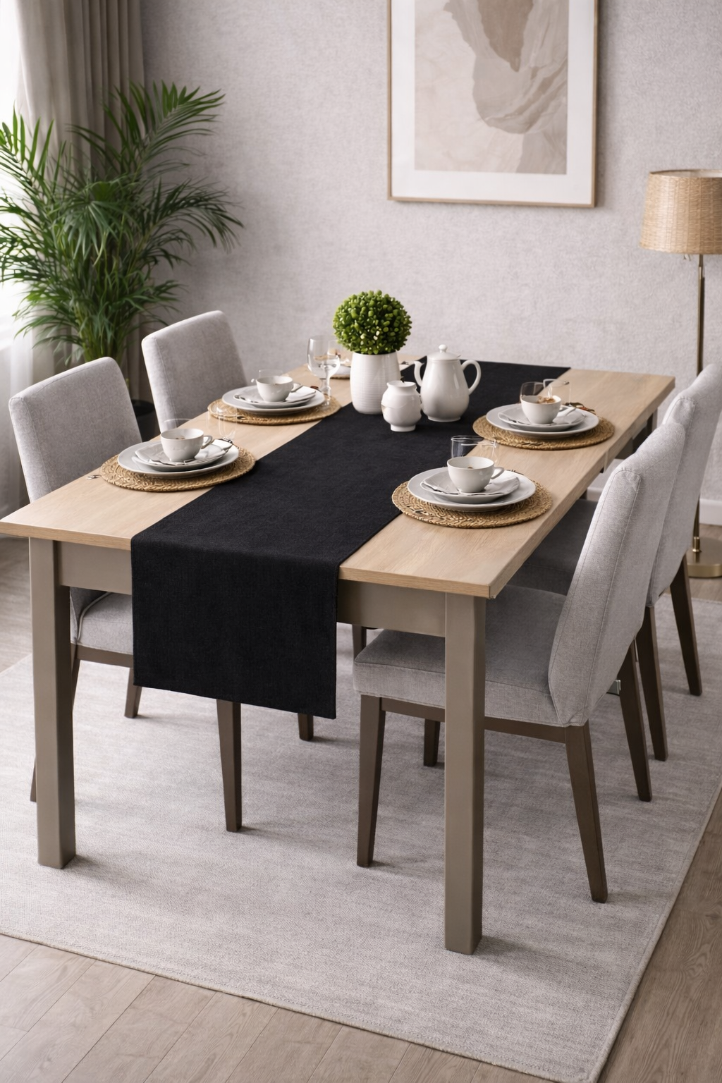 PerdeYap Kadife Dokulu Siyah Renk Ada Serisi Runner 40 x 140 cm