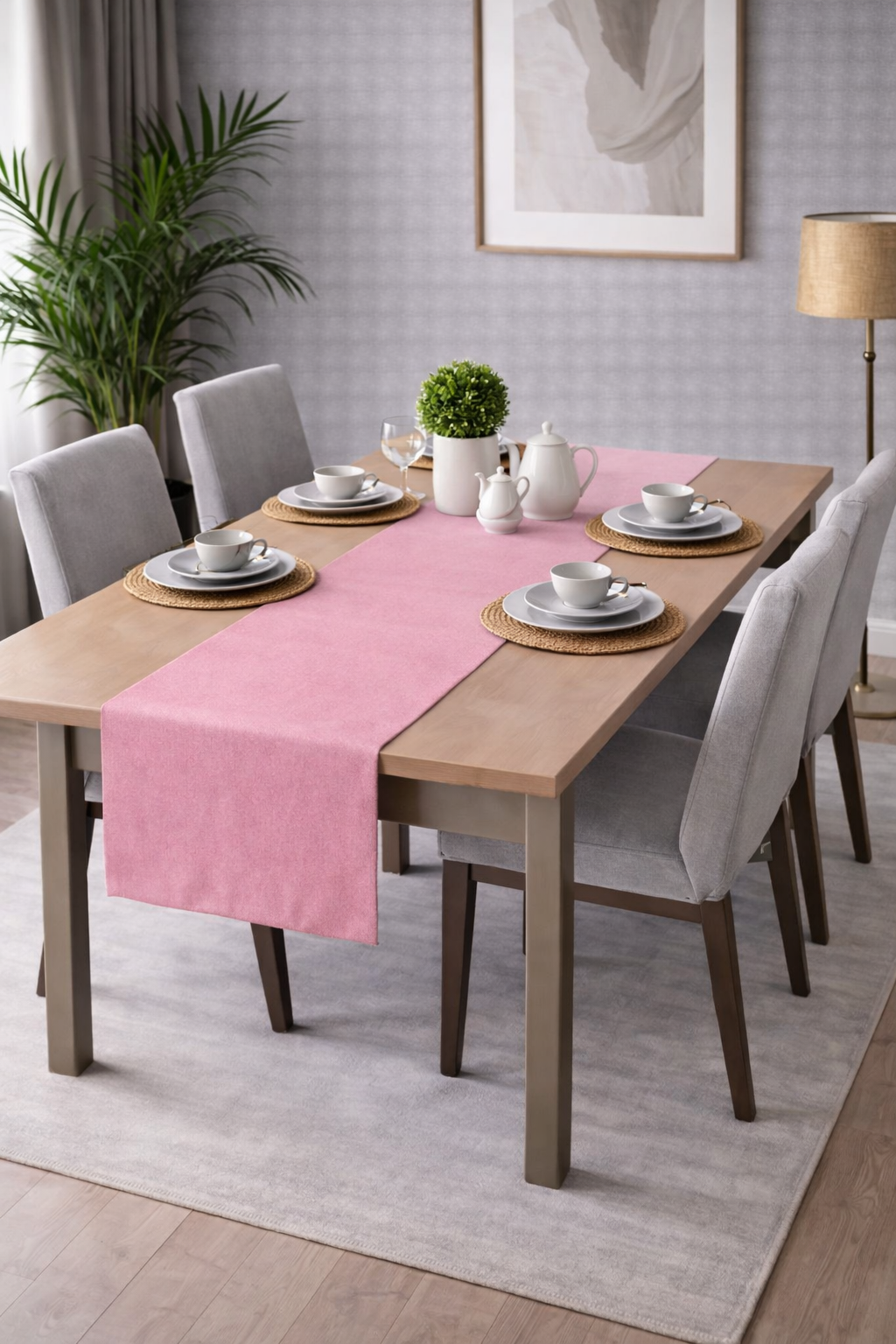 PerdeYap Kadife Dokulu Açık Gülkurusu Renk Ada Serisi Runner 40 x 140 cm