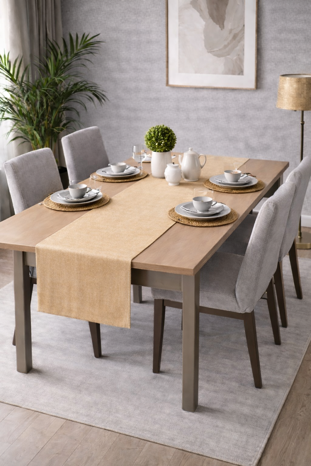 PerdeYap Kadife Dokulu Bej Renk Ada Serisi Runner 40 x 140 cm