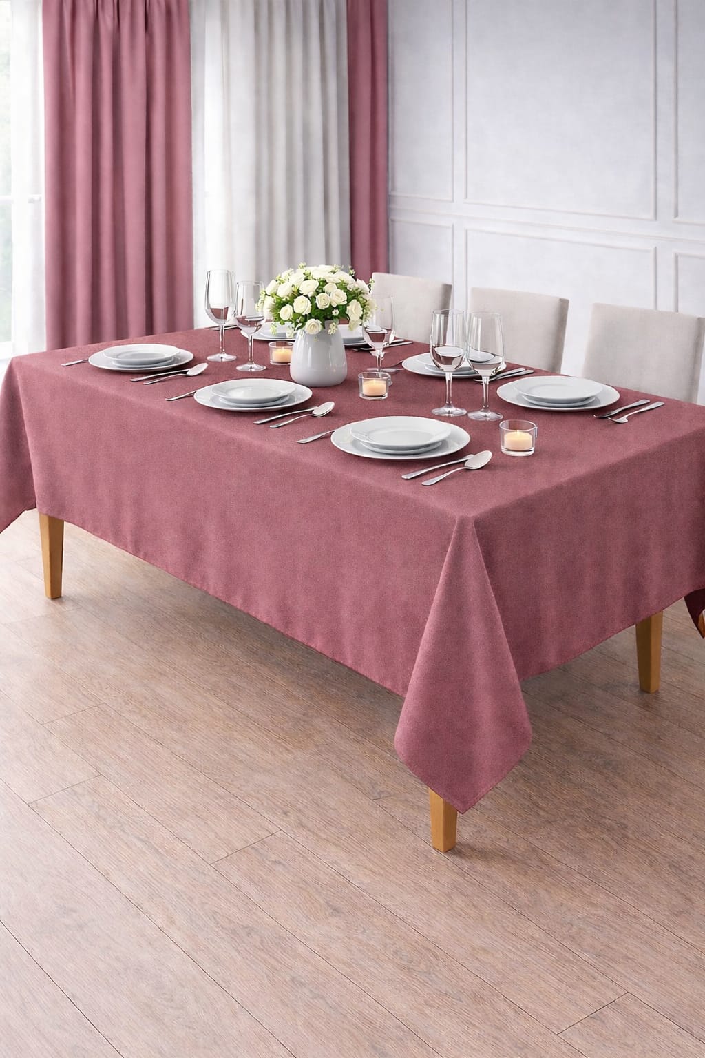 PerdeYap Kadife Dokulu Gülkurusu Renk Masa Örtüsü