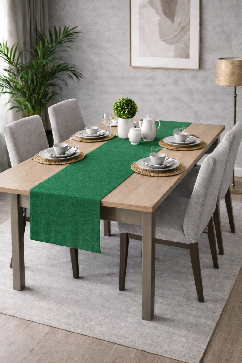 PerdeYap Kadife Dokulu Koyu Yeşil Renk Ada Serisi Runner 40 x 140 cm