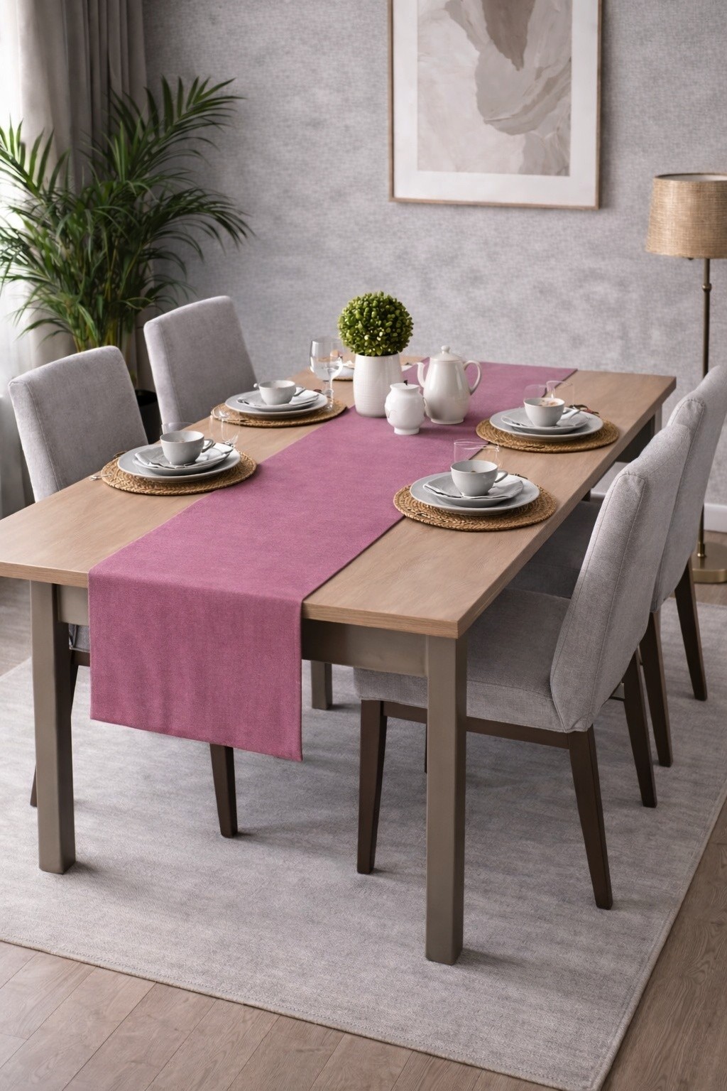 PerdeYap Kadife Dokulu Gülkurusu Renk Ada Serisi Runner 40 x 140 cm