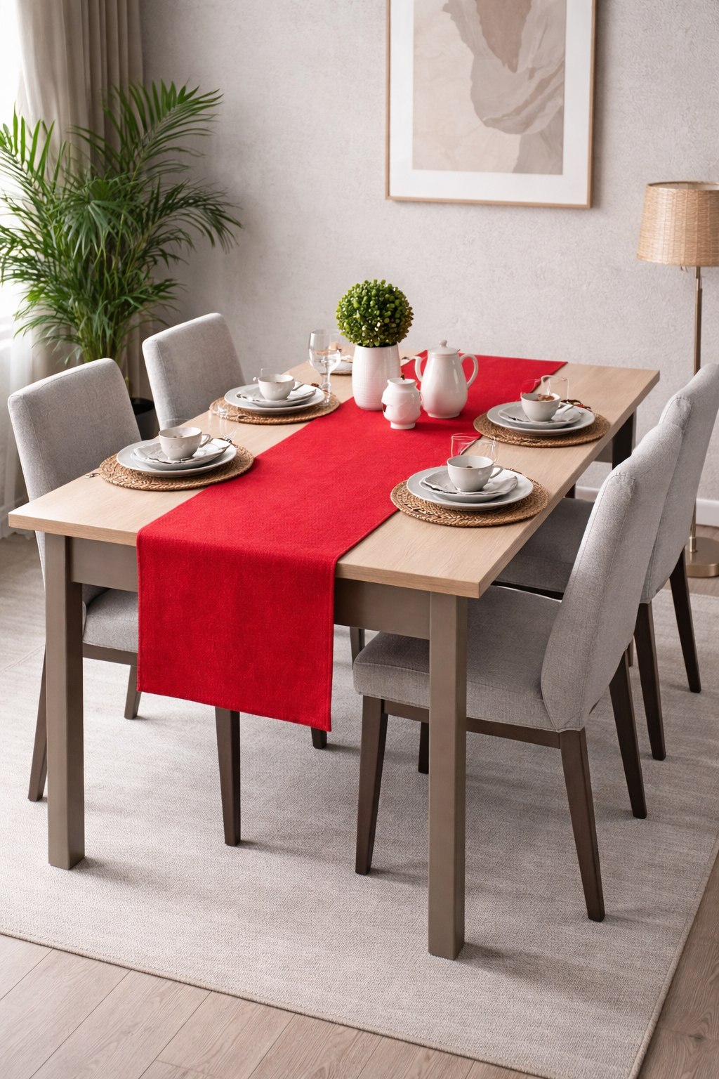 PerdeYap Kadife Dokulu Kırmızı Renk Ada Serisi Runner 40 x 140 cm