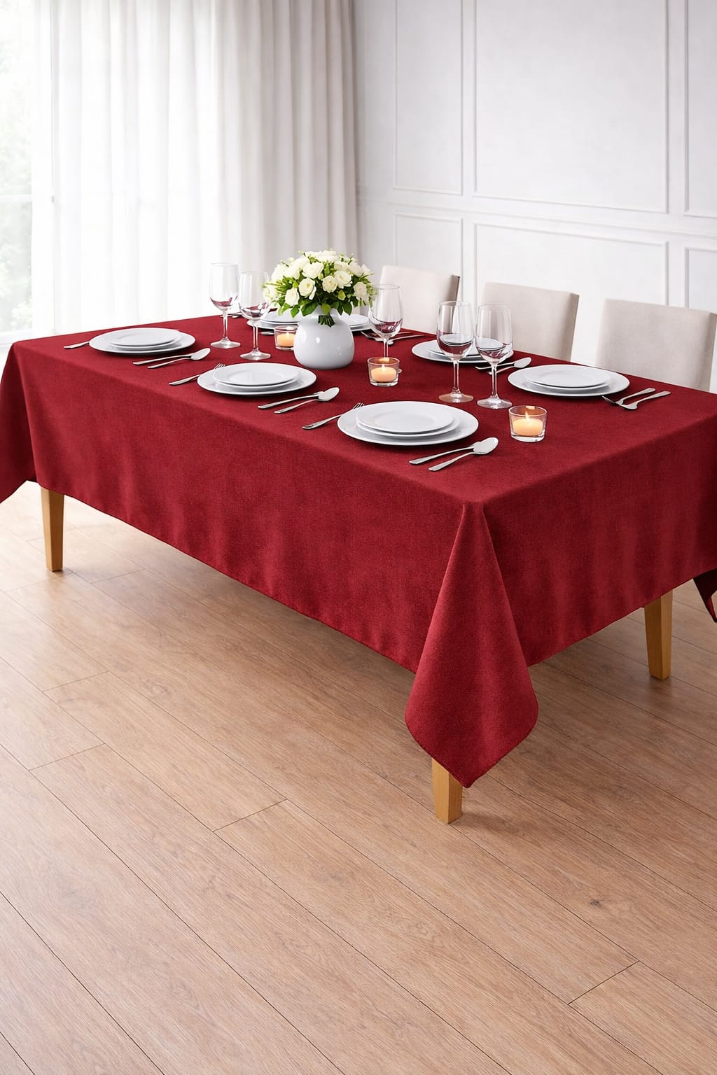 PerdeYap Kadife Dokulu Bordo Renk Masa Örtüsü