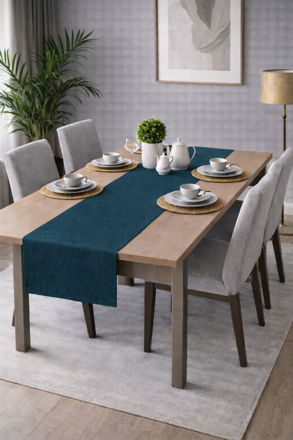 PerdeYap Kadife Dokulu Koyu Petrol Renk Ada Serisi Runner 40 x 140 cm