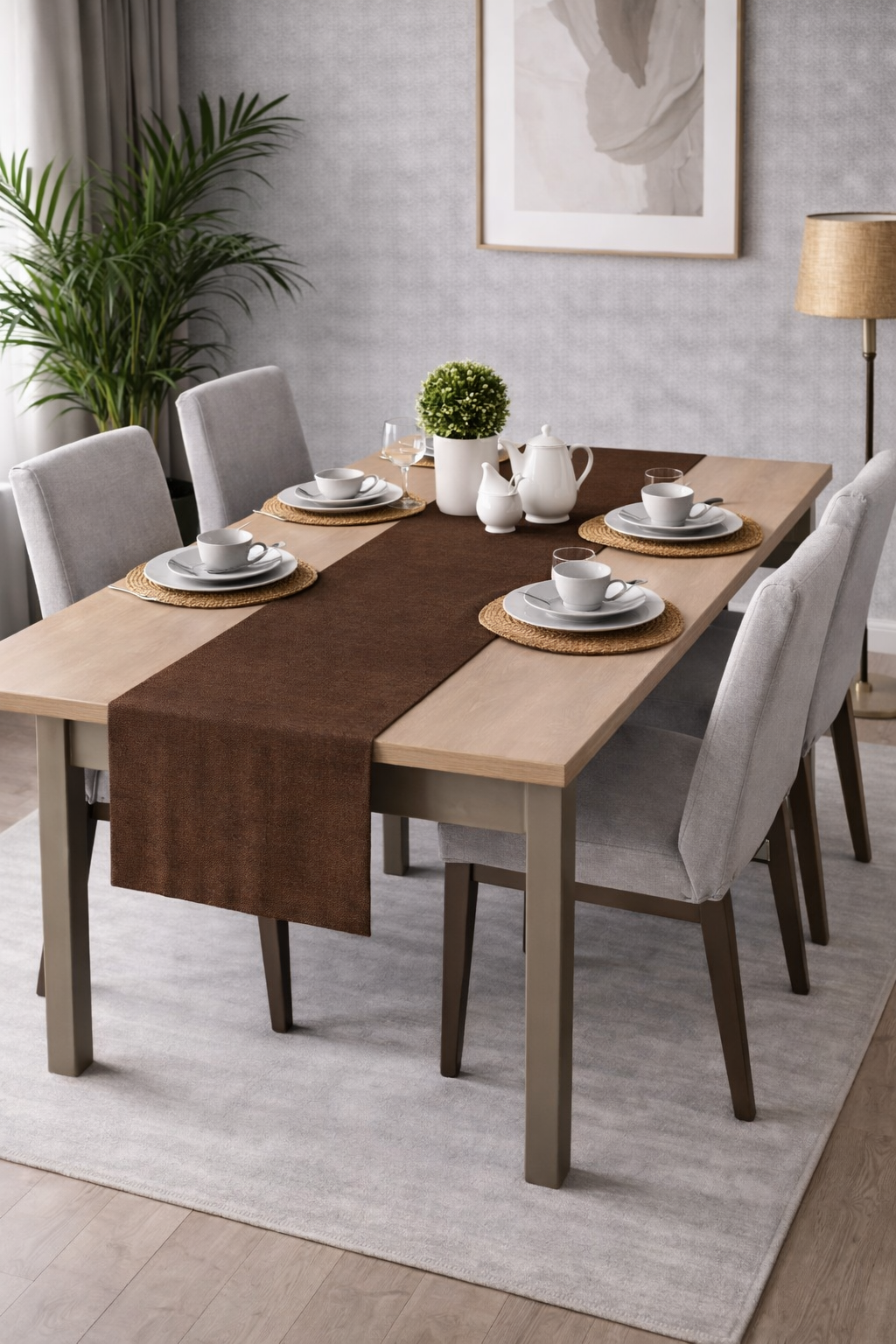 PerdeYap Kadife Dokulu Açık Kahve Renk Ada Serisi Runner 40 x 140 cm