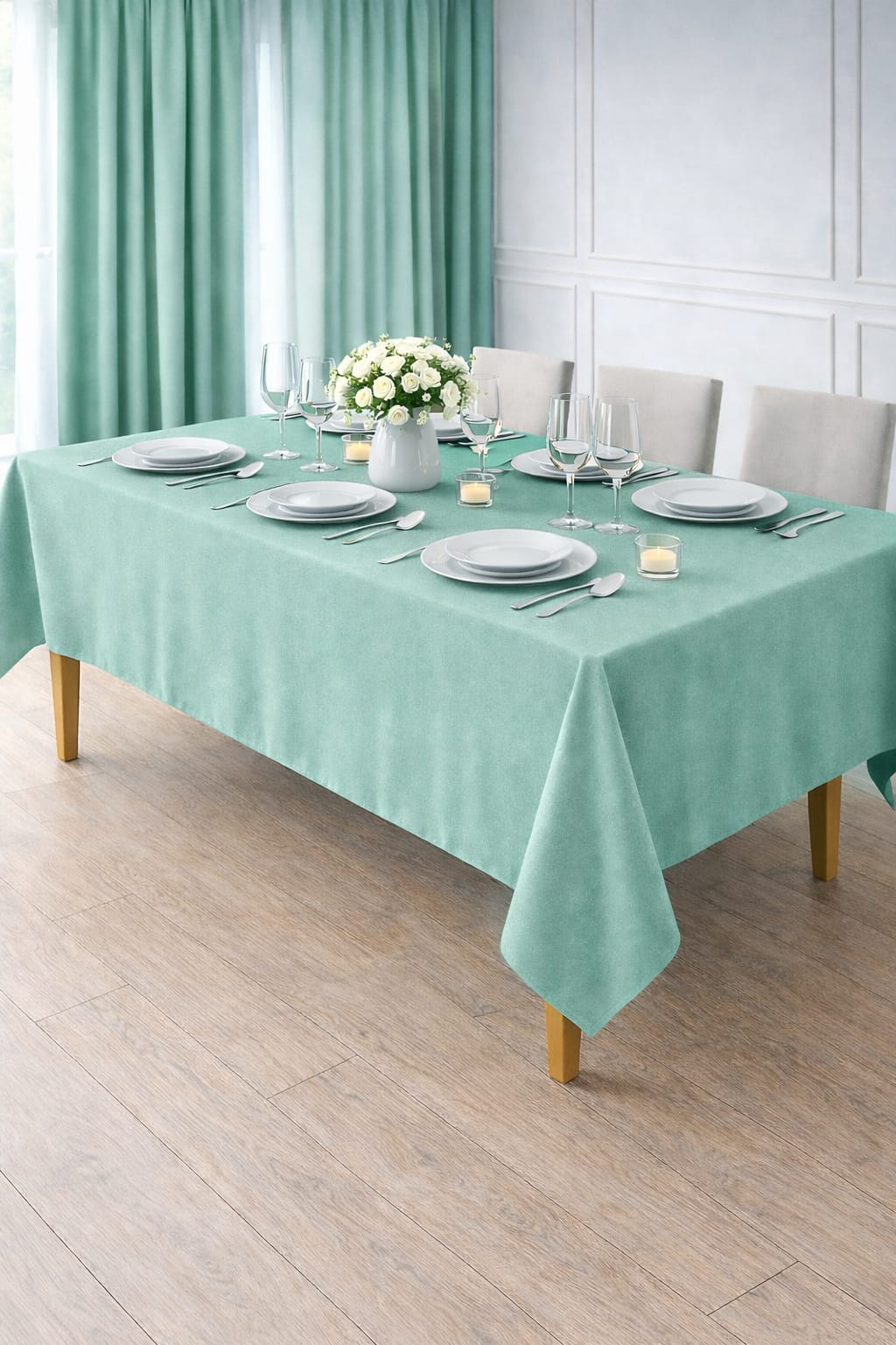PerdeYap Kadife Dokulu Mint  Renk Masa Örtüsü