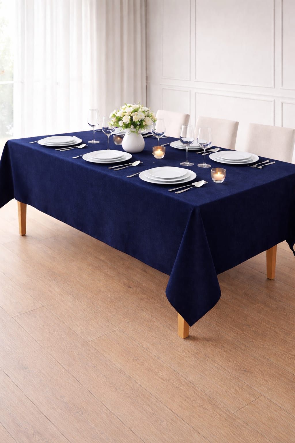 PerdeYap Kadife Dokulu Koyu Lacivert Renk Masa Örtüsü