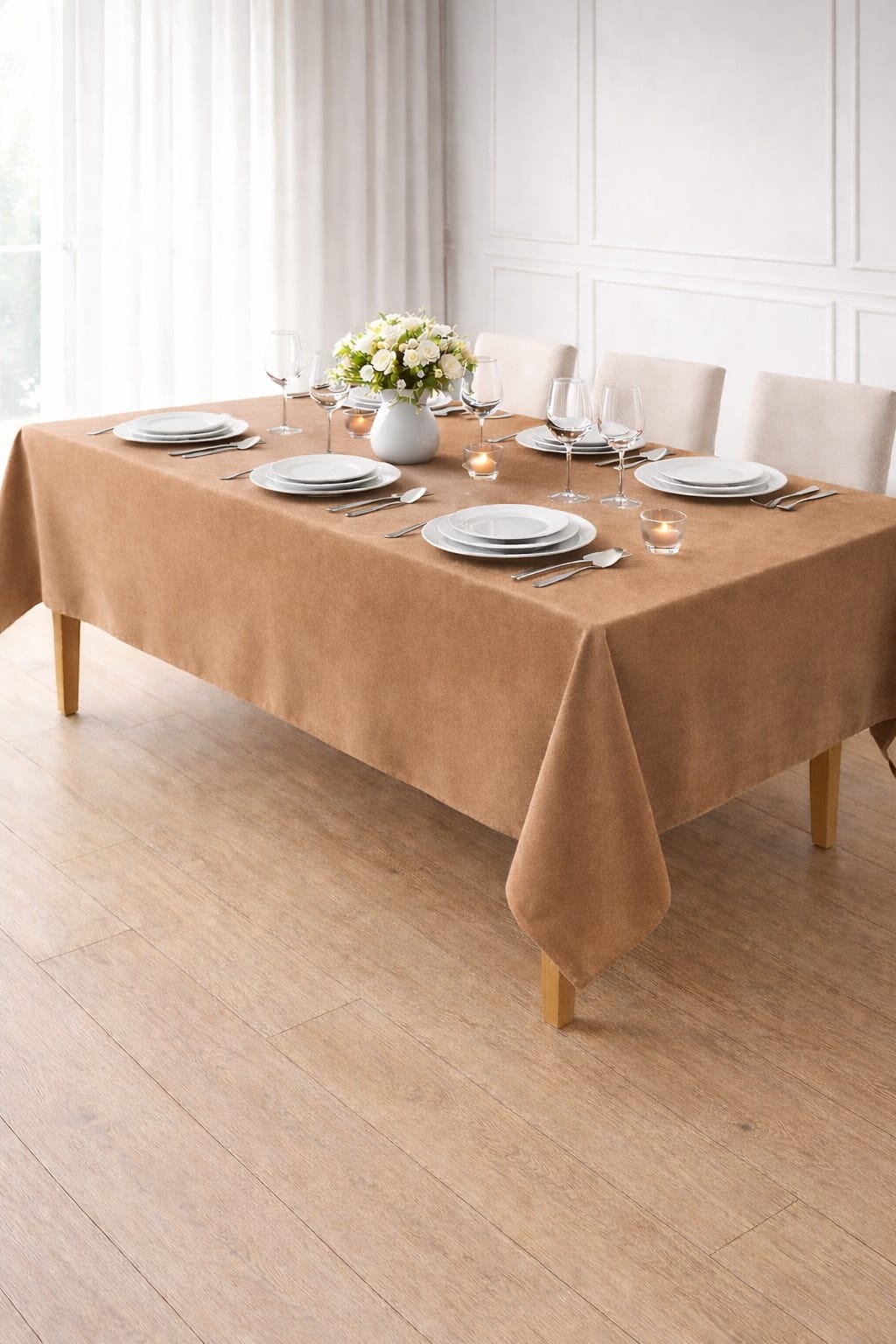PerdeYap Kadife Dokulu Kakao Renk Masa Örtüsü