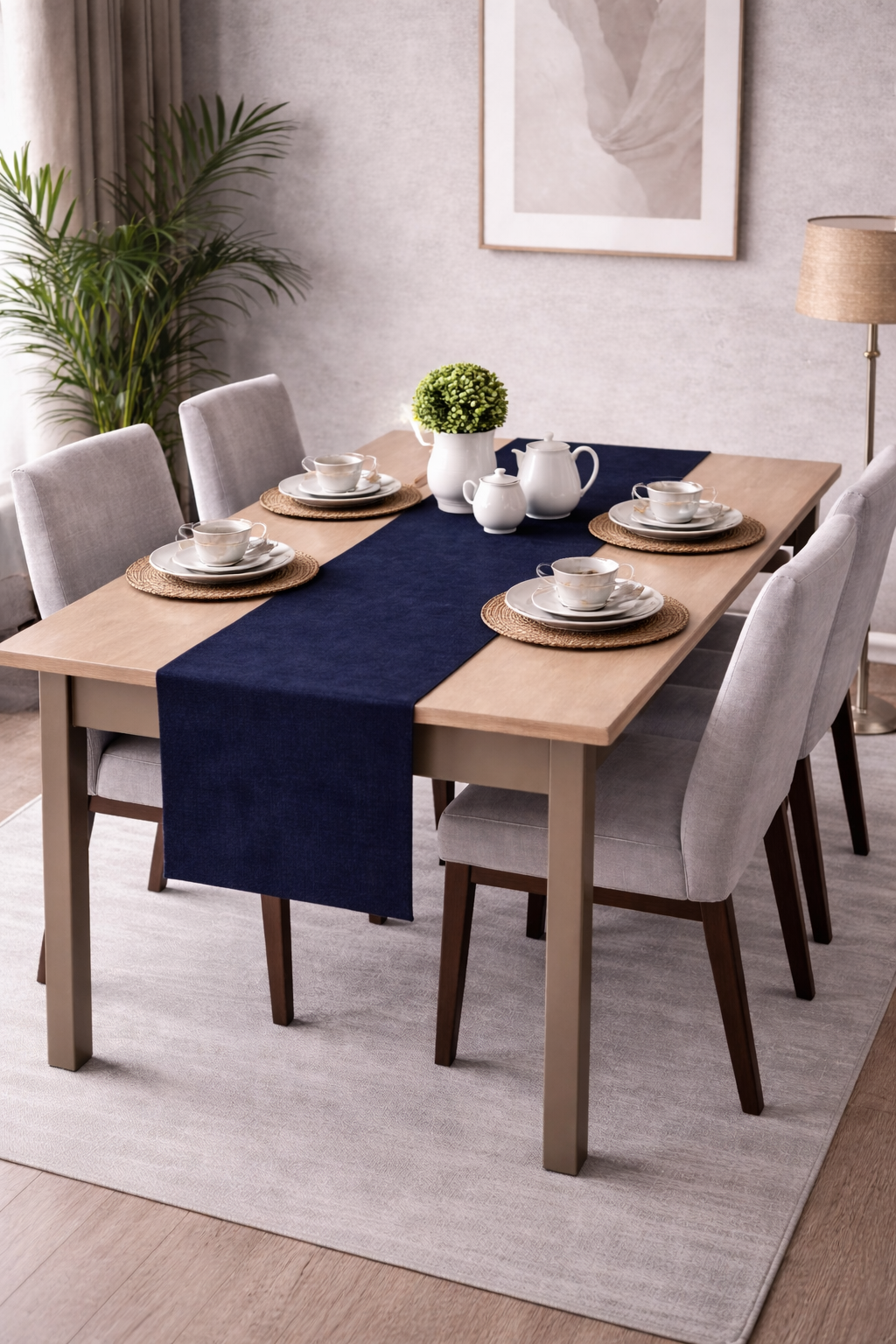 PerdeYap Kadife Dokulu Koyu Lacivert Renk Ada Serisi Runner 40 x 140 cm