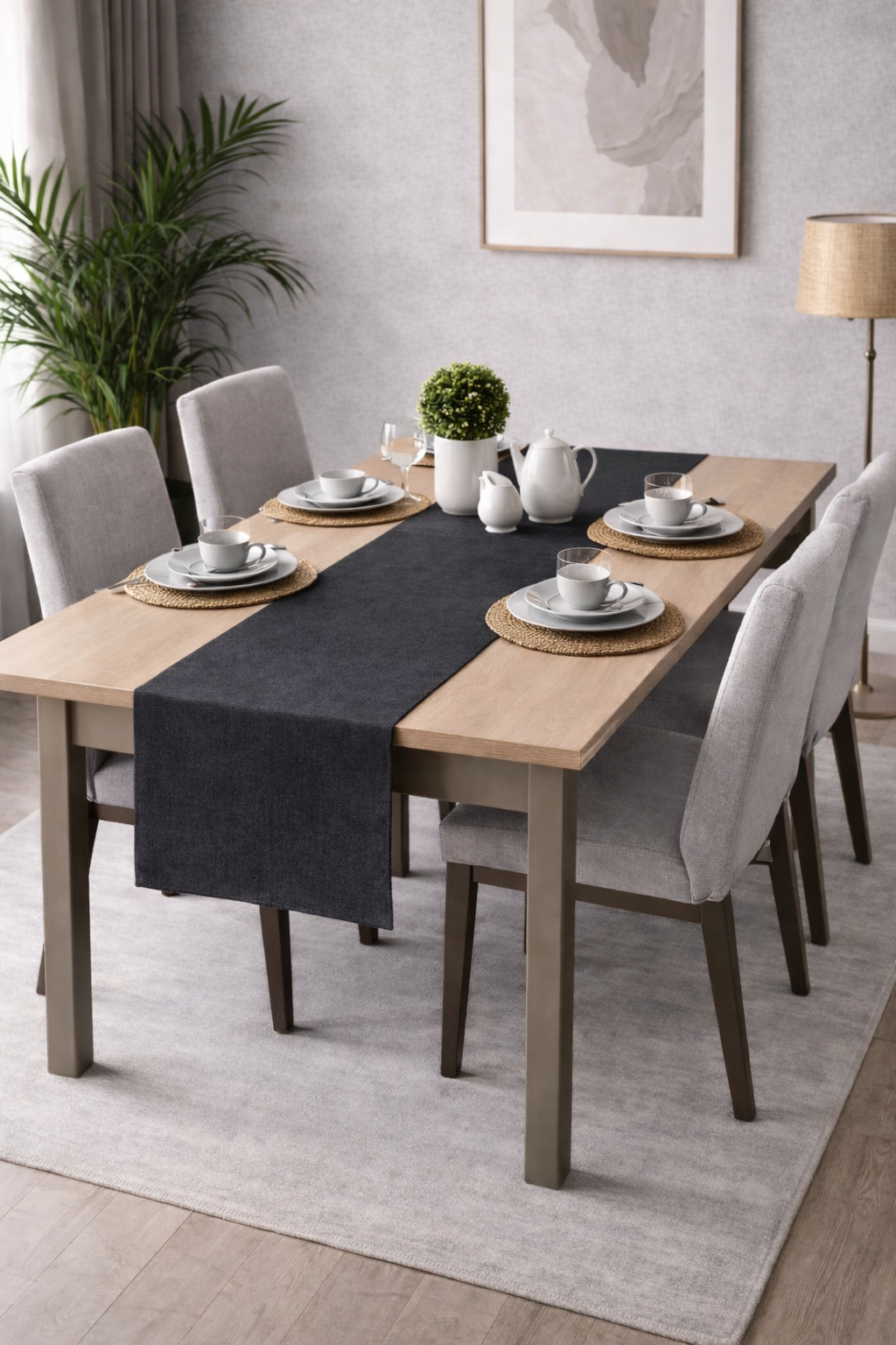 PerdeYap Kadife Dokulu Koyu Gri Renk Ada Serisi Runner 40 x 140 cm