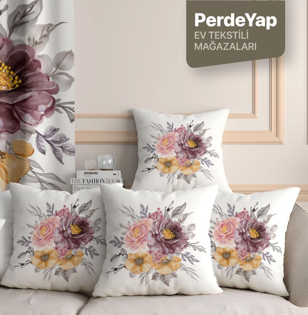 Krem Zemin Üzerine Güller Bahçesi Desenli 4lü Dijital Baskılı Kırlent Kılıfı 43 x 43 Cm 040