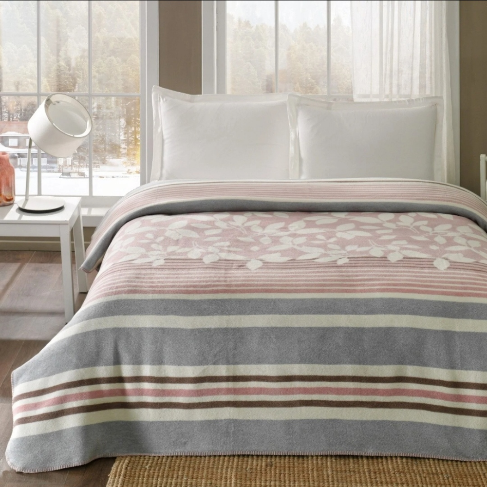 Taç Tina Çift Kişilik Pamuk Battaniye Pembe