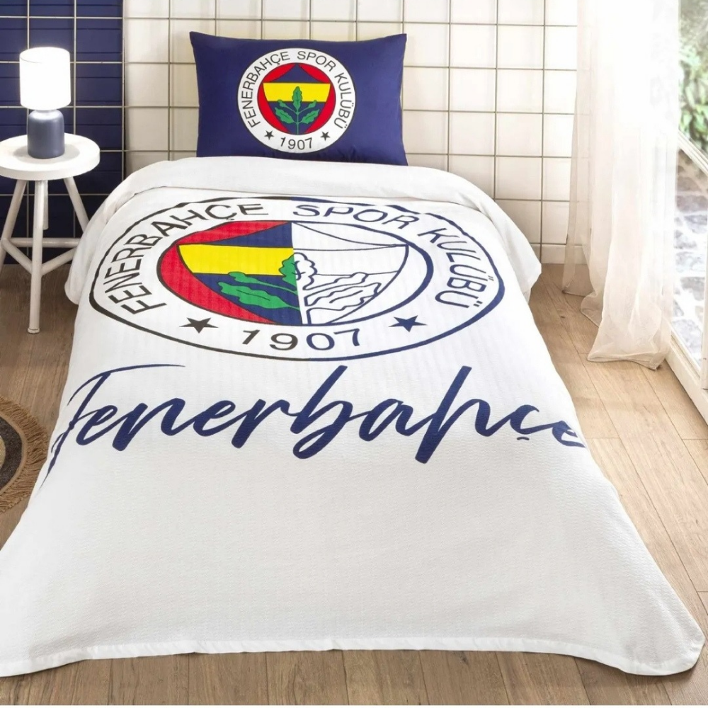 Taç Lisanslı Fenerbahçe Yarım Logo Tek Kişilik Pamuk Pike Takımı