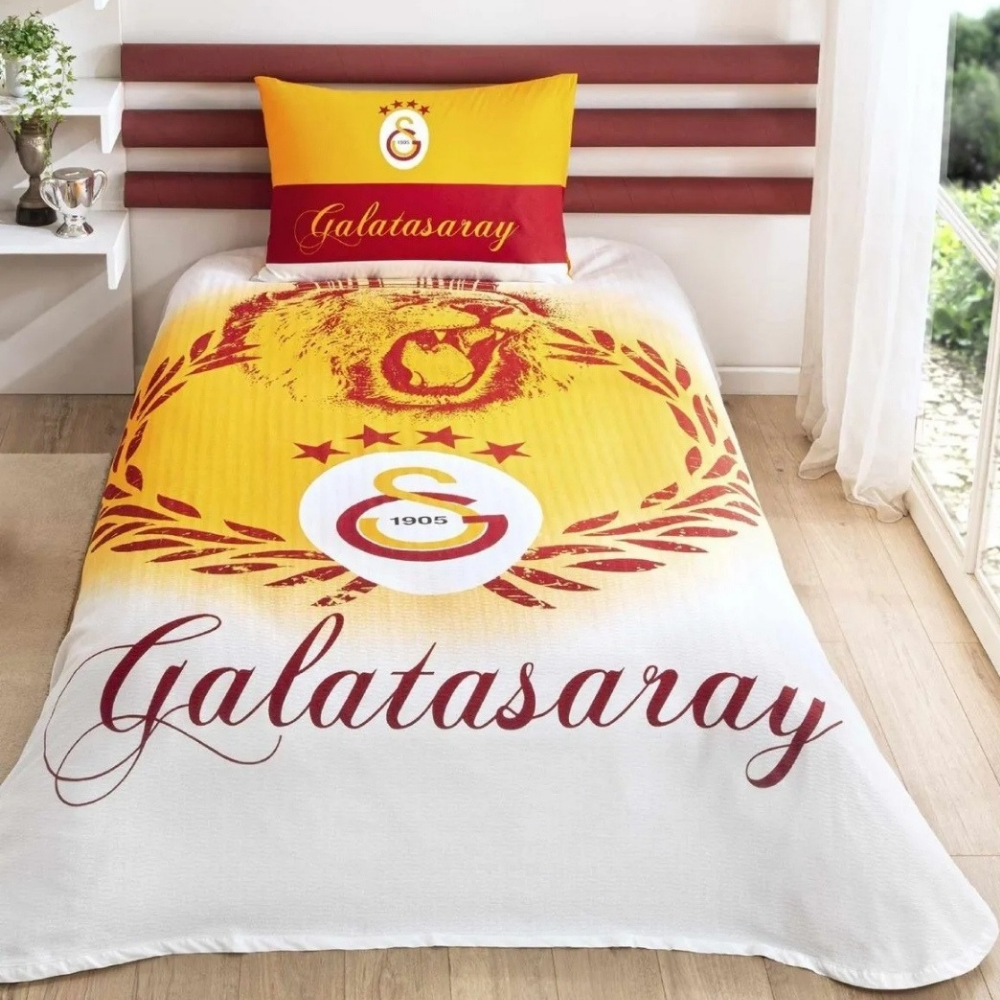 Taç Lisanslı Galatasaray Kral Aslan Tek Kişilik Pamuk Pike Takımı