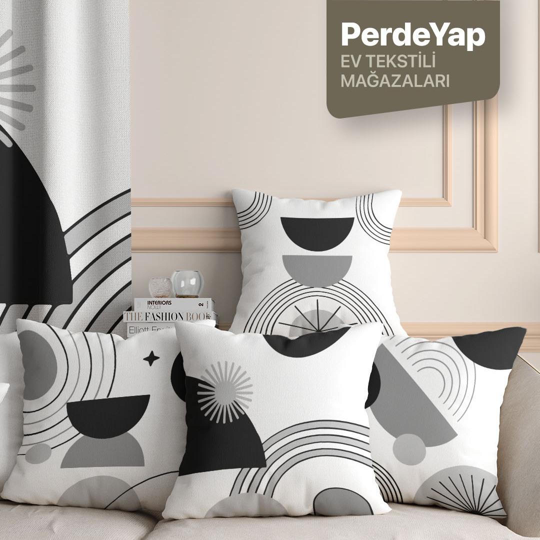 Modern Monokrom Geometrik Desenli 4lü Dijital Baskılı Kırlent Kılıfı 43 X 43 Cm Siyah-Gri 072