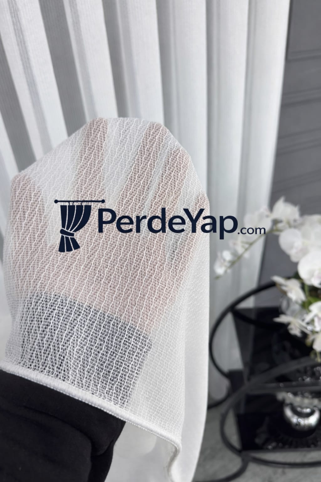 Örümcek Ağı Desenli Sade Düz Tül Perde 1/3 Sık Pile Ekru