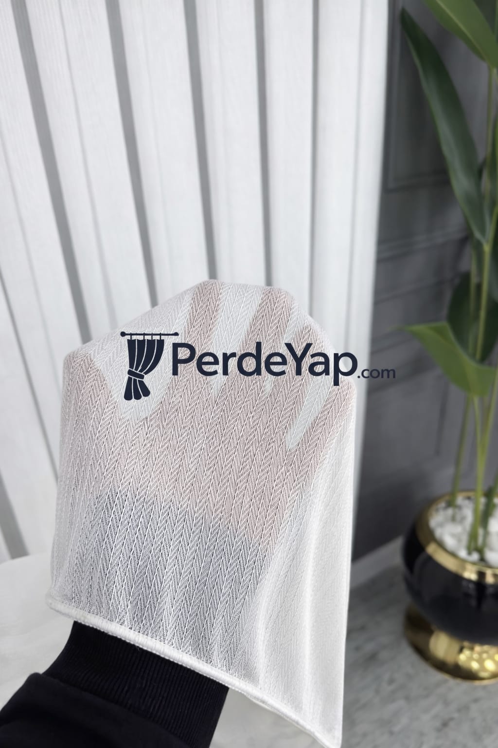 Eylül Desenli Sade Düz Tül Perde 1/3 Sık Pile Ekru