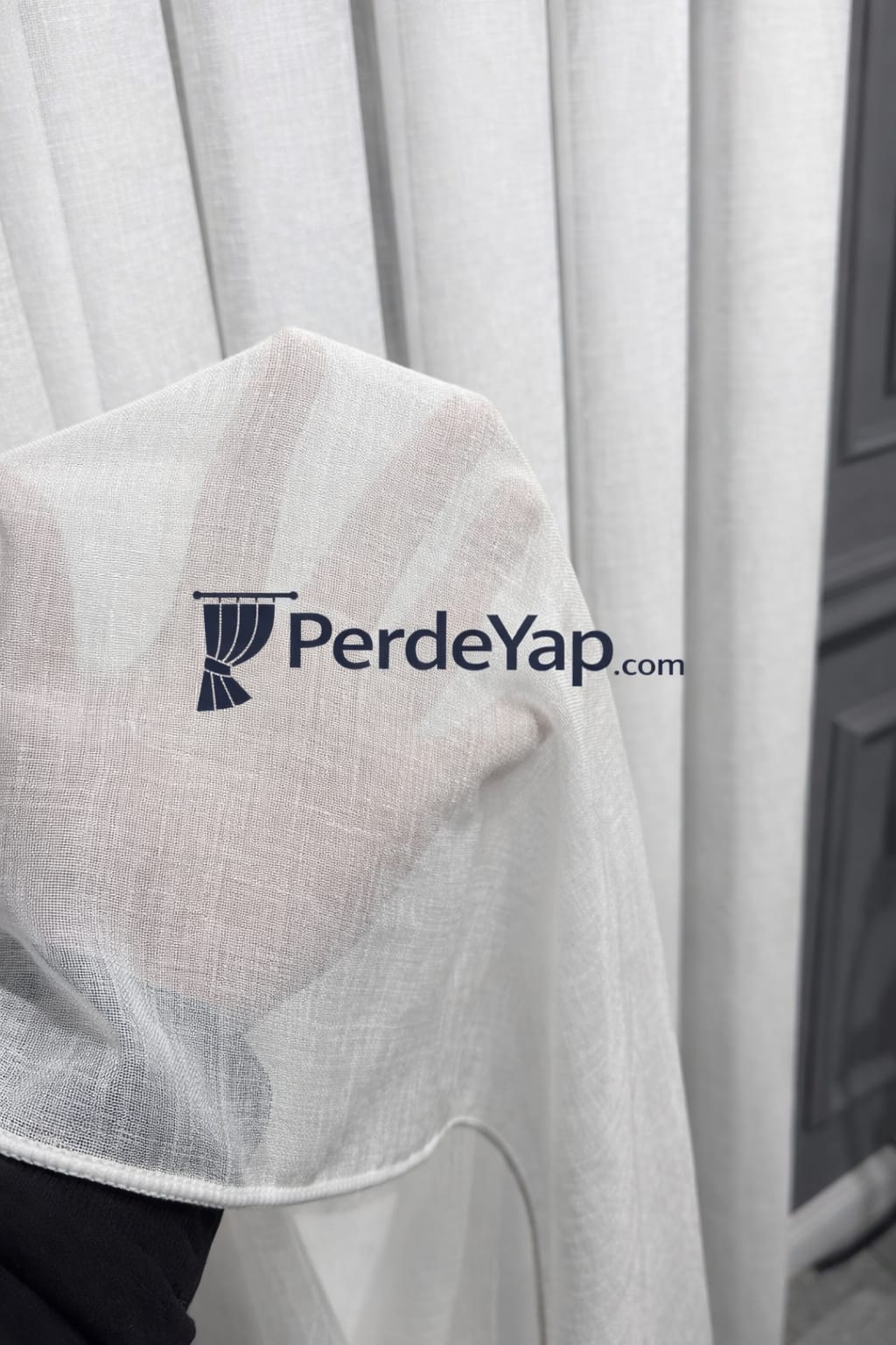 Foldet Keten Desenli Sade Düz Tül Perde 1/3 Sık Pile Ekru