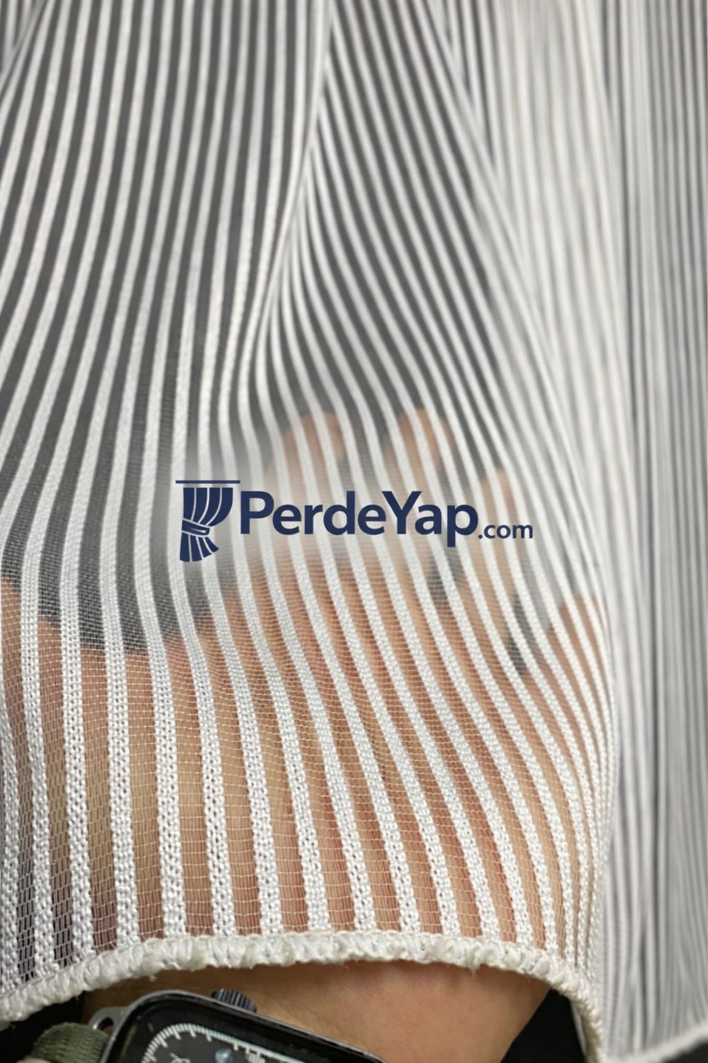 Kalın Zincir Desenli Sade Düz Tül Perde 1/3 Sık Pile Ekru